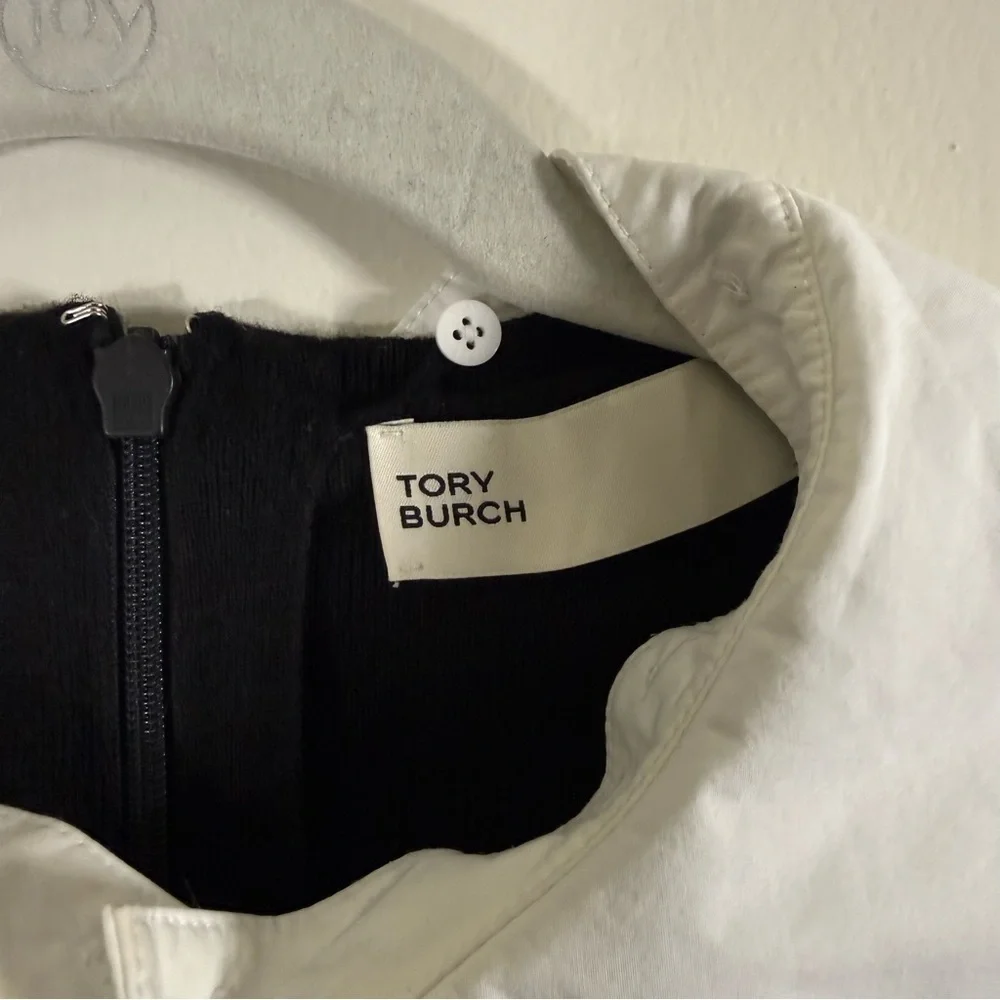 Tory Burch Poplin Collar Sweater Dress Black Wool Small
